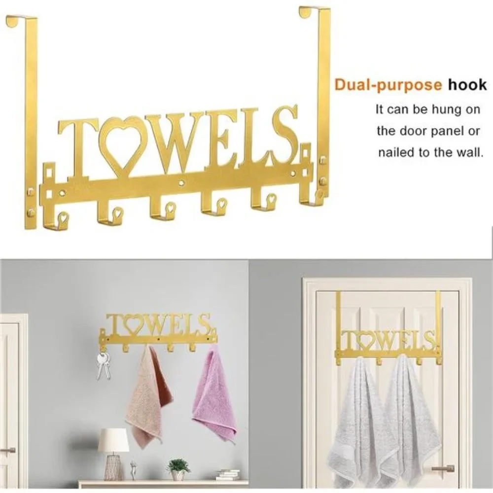 Over The Door Towel Rack Metal Bath Towel Holder Hanger Bathroom Bedroom Gold